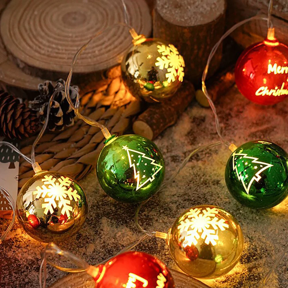 Weihnachtsdekoration, lebendige goldene, grüne und rote Weihnachtskugel-Lichterkette, festliche LED-Lichterkette für Urlaubsdekoration, Hochzeiten, Partys – Detail 7