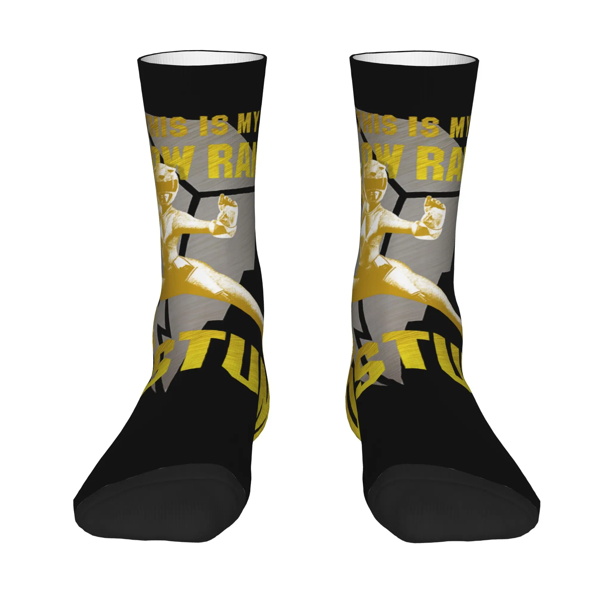 cycling socks Power Rangers This is My Yellow Ranger Crazy Men's compression Socks Unisex items Crew Sock