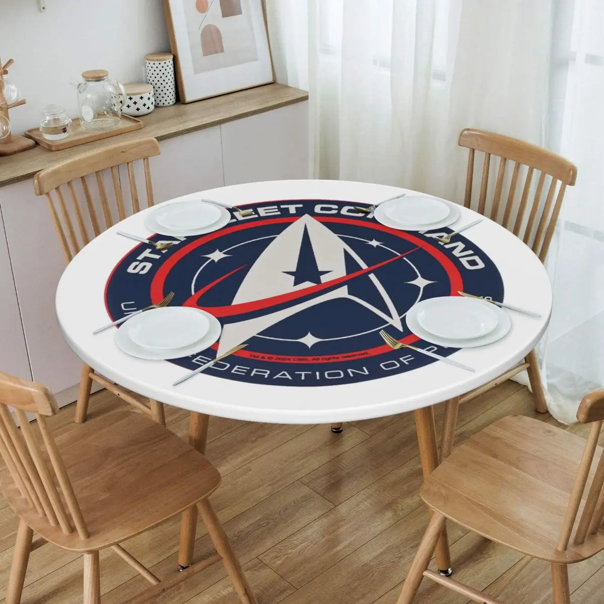 Y2k Stars Treks Starfleet Commend Waterproof Round Tablecloth Oilproof Table Cloth for Kitchen Events Dining Table Cover