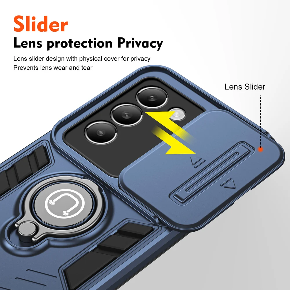 KEYSION Shockproof Case for VIVO Y100 5G Slide Camera Protection Ring Stand Phone Cover for VIVO V40 SE 5G V30 SE V30 Lite 4G