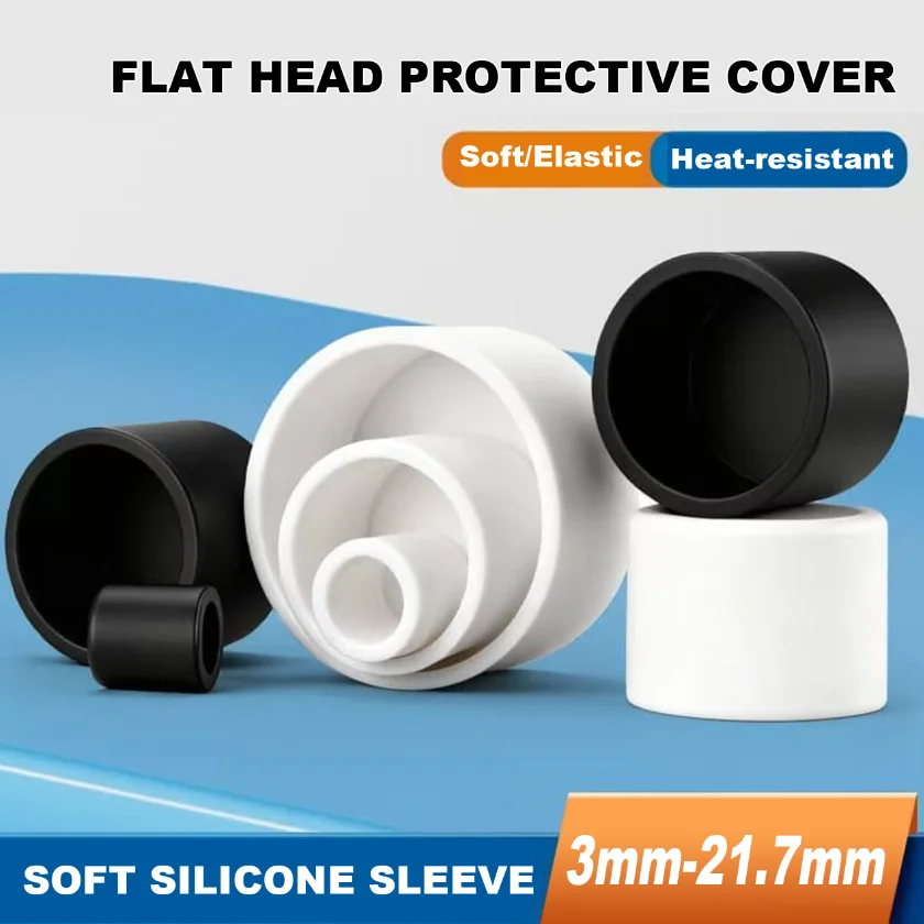 2-100Pcs 3-21.7mm Soft Silicone Sleeve Heat-resistant Anti-collision End Cap Sealing Element Sleeve Round Tube Protective Sleeve