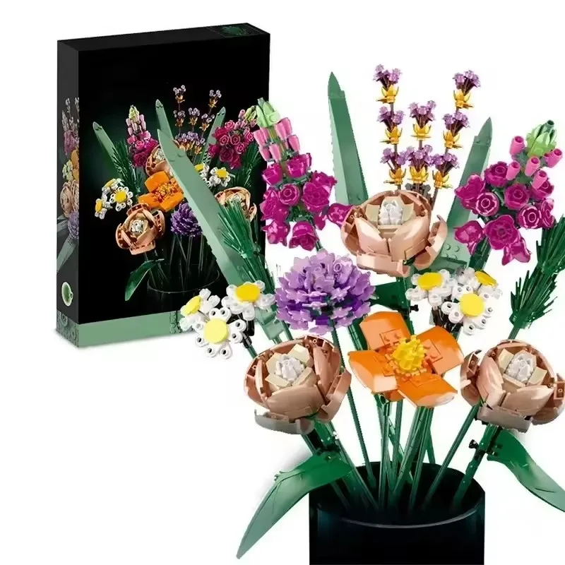 

756PCS Lavender Flowers Bouquet Building Blocks DIY Home Model Decoration Bricks Toys Rose Flower Children Girlfriend Gifts