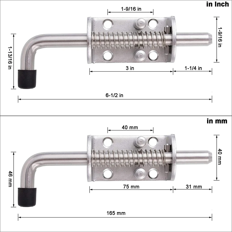 304 Stainless Steel 6.5Inch Spring Pin Latch Lock Assembly For Doors Cabinets And Utility Trailer Gate - Heavy Duty