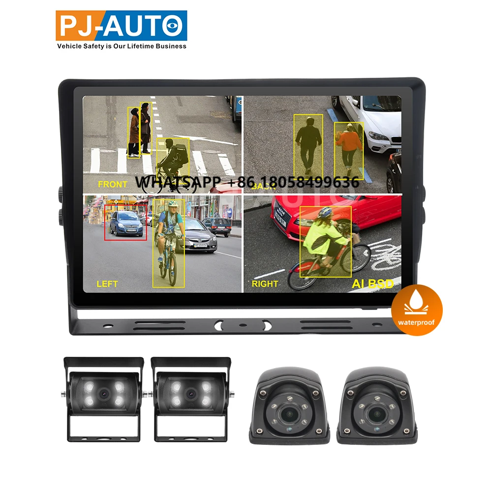 

PJAUTO 10 Inch Waterproof IPS Montor AI Pedestrian Detection Blind Spot Monitring Camra System for Forklift Truck Bus