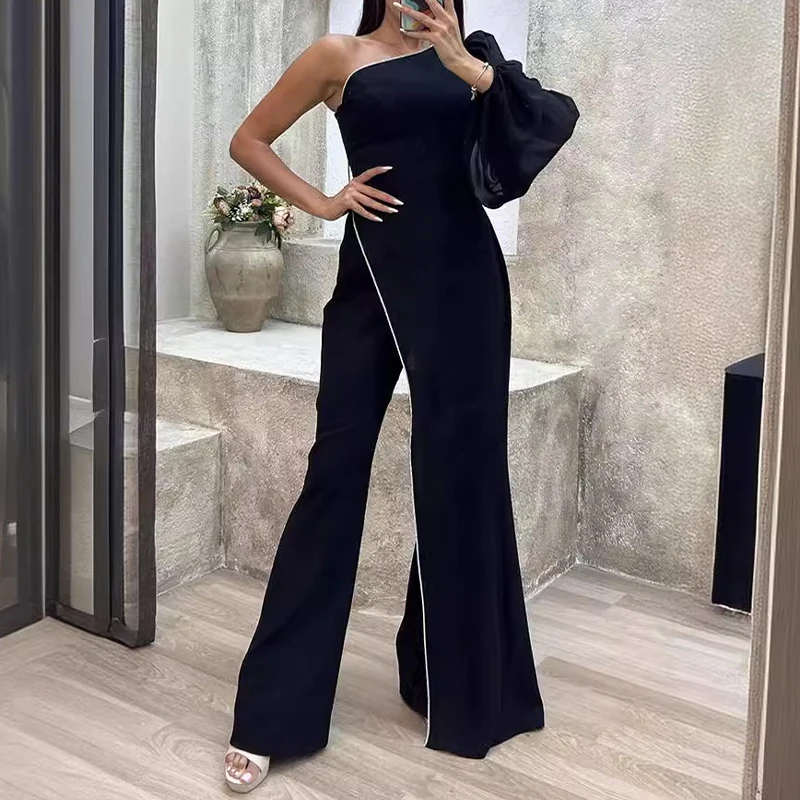 BKLD موضة مثير فانوس واحد كم خارج الكتف عالية الخصر قطري طوق غير المتماثلة بذلة رومبير مكتب الحفلات الزي #2