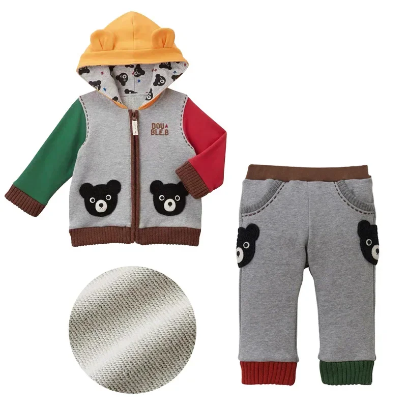 

Boy Clothes Kids Clothes Kids Black Bear Color-block Hooded Jacket Zipper Shirt Baby Sport Sweatpants Warm Japanese Style