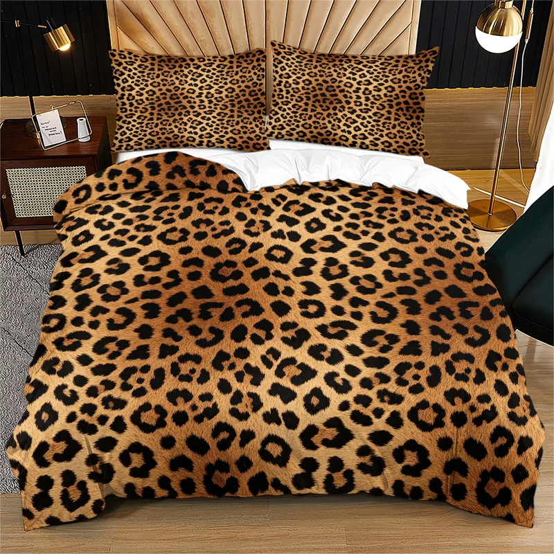 2/3Pcs Duvet Cover Set(No Comforter&Pillow Inserts),Classic Leopard Trendy Print,Soft Machine Washable,Stylish Decor For Bedroom