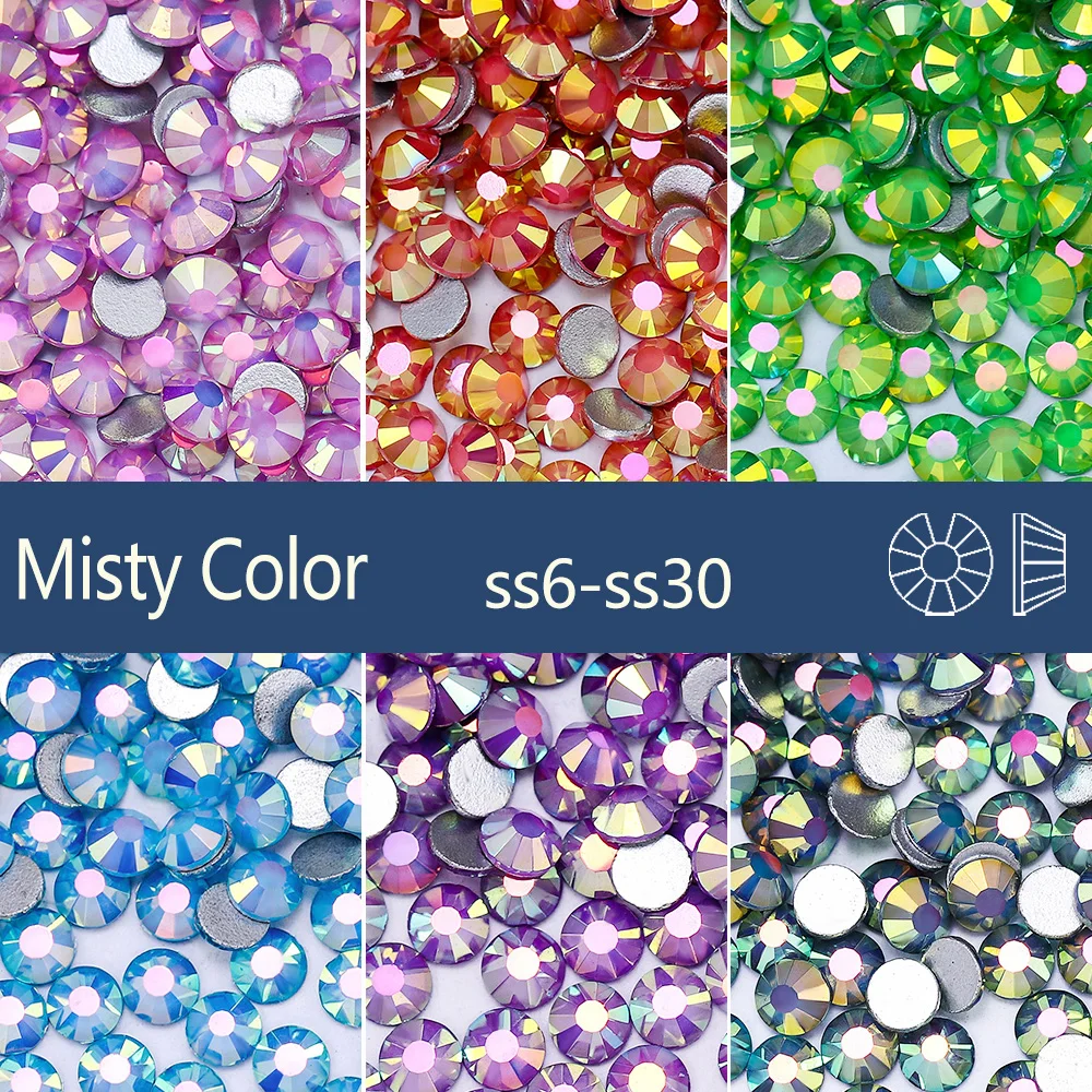 Misty Color SS6-SS30 Super Glitter Glass Flatback Crystal Silver Back Non Hotfix Rhinestones for Make Up Nail Charm страз