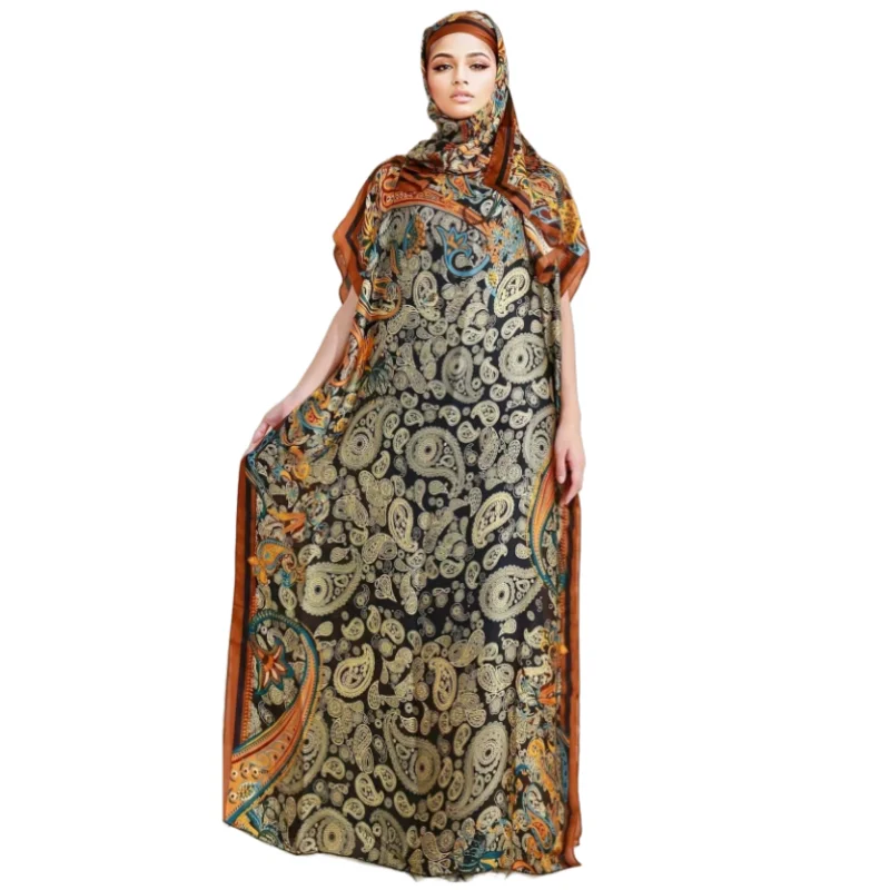 2022 New Style Fashion Oversize African Women Clothing Dubai Dashiki Abaya Free Size Print Design With Scarf Loose Long Dress