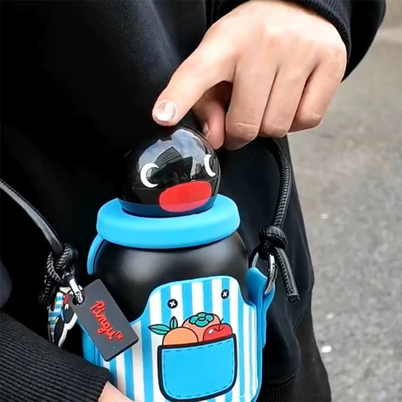 

Новый мультяшный термос с ремешком Pingu, 330 мл, новая серия одежды Cute-Penguin's, детская чашка для воды, подарок на день рождения для девочек