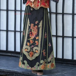 2024 chinese satin jacquard skirt national flower embroidery ethnic skirt oriental improved a-line elastic waist folk skirt