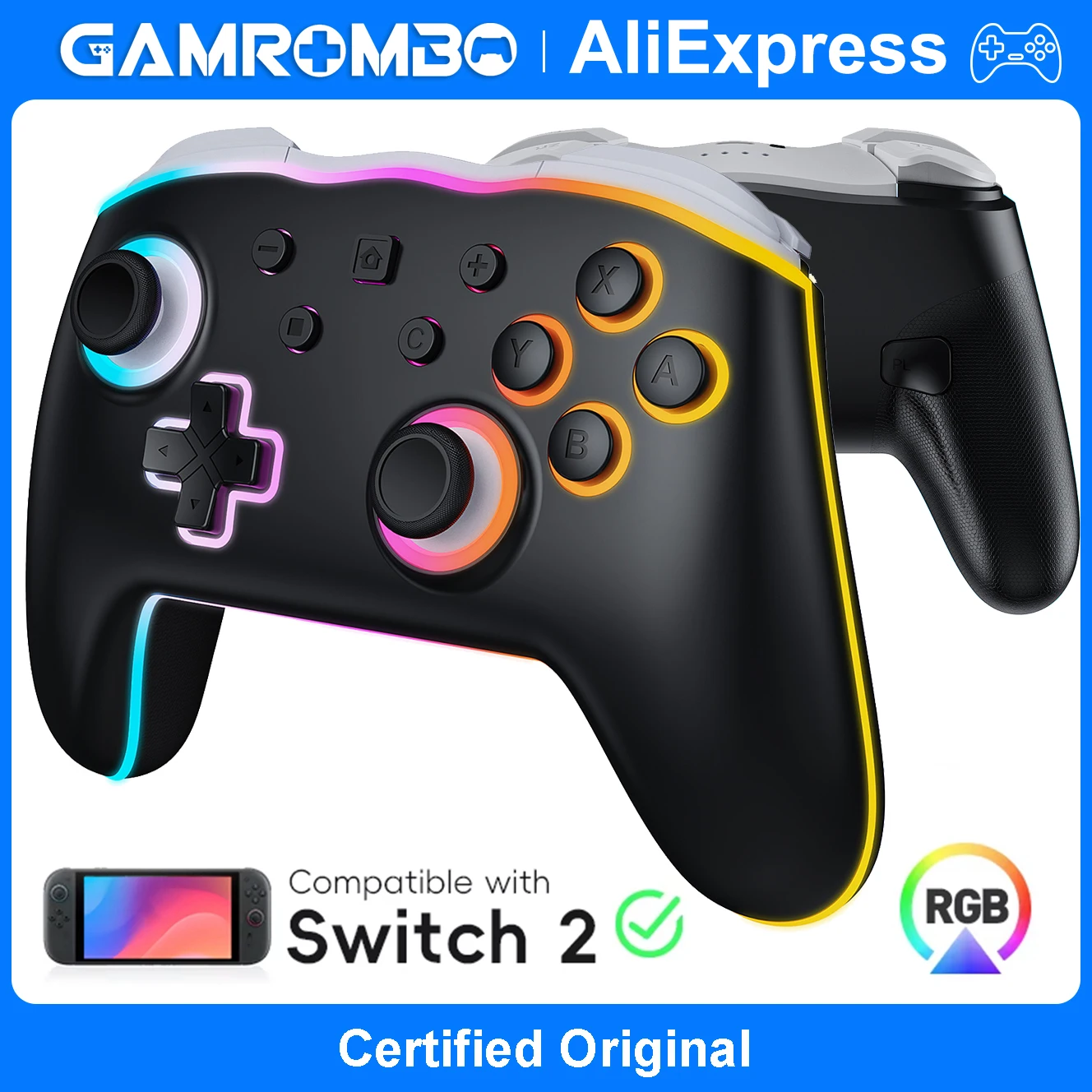 Controller For Nintendo Switch1&2/PC/Mac,RGB Wireless Gamepad W/9Axis Gryo Dual Shock Turbo/Marco Programable Game Grip Joystick