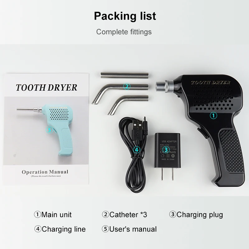 VVDental Zahntrockner für Zahnoberflächen, Dental-Labor Kaltluft-Zahntrockner mit LED-Licht und autoklavierbaren Düsen – Detail 13