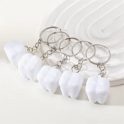 5PCS Simulation Cartoon Teeth Keychain White Teeth Keyring Key Chains Resin Tooth Shape Key Rings For Women Jewelry Gift