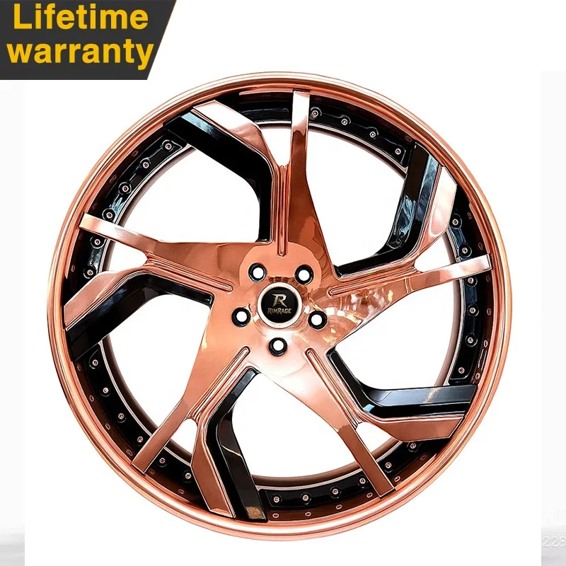 

Rose Gold & Black 2-3 Piece Forged Wheels, Custom Y-Spoke 5-Lug Design, for BMW, Mercedes, Audi and Other Luxury Cars