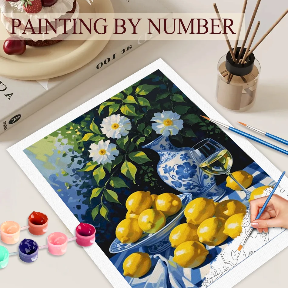 

GATYZTORY Pictures By Number Lemon Kits DIY Frame Painting By Numbers Vase Drawing On Canvas HandPainted Home Decor Art Gift