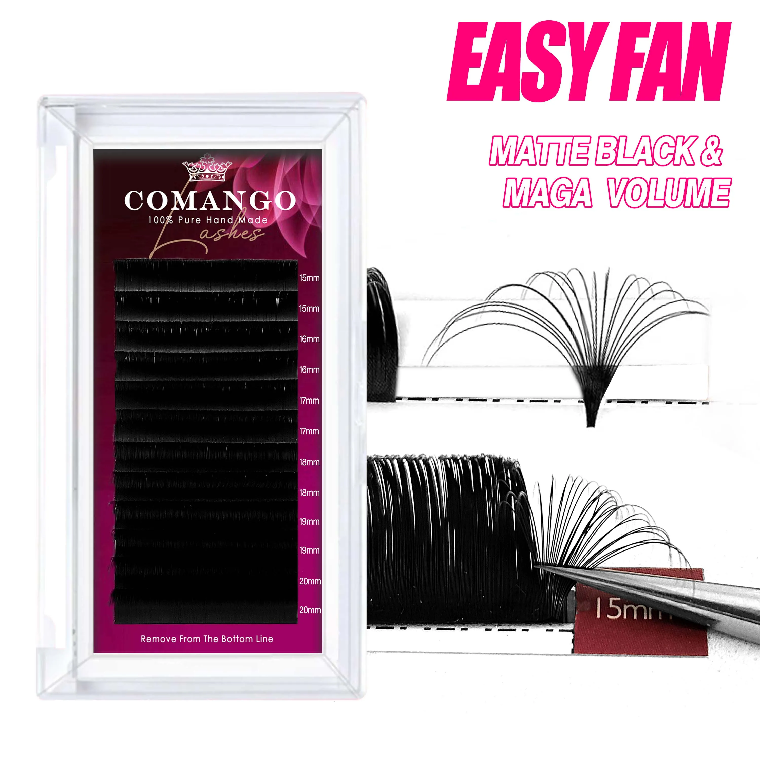 CoMango Matte Soft Mega Volume Eyelash Extensions C/D/DD Curl 8-20mm All Size Blooming Lash Extensions Easy Fan Lashes