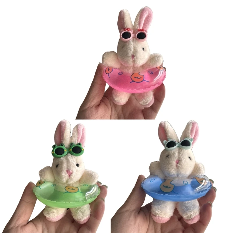 

Handmade Rabbit Keychain with Glasses Plush Bunnys Keyring for Women Stuffed Animal Key Chain Pendant Bag Ornament