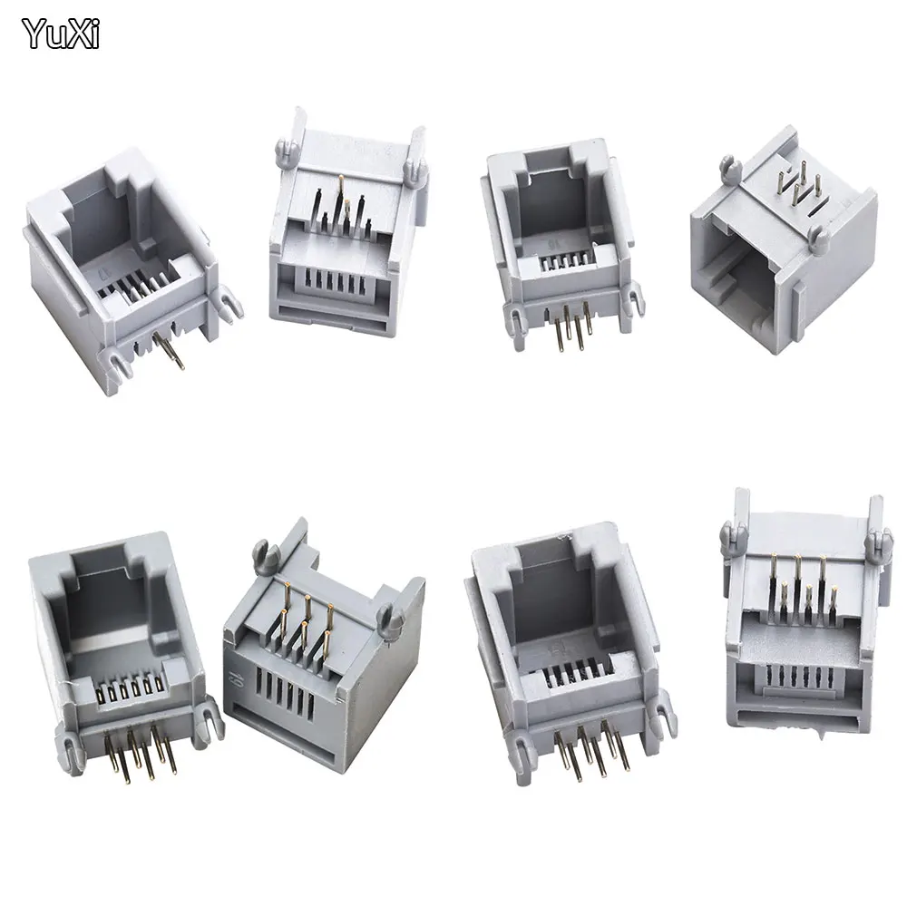 YuXi 10Pcs RJ11 Telephone Socket Gray 4P4C 6P4C 6P6C Plug Horizontal Right Angle 4P4C 4-pin Female Socket