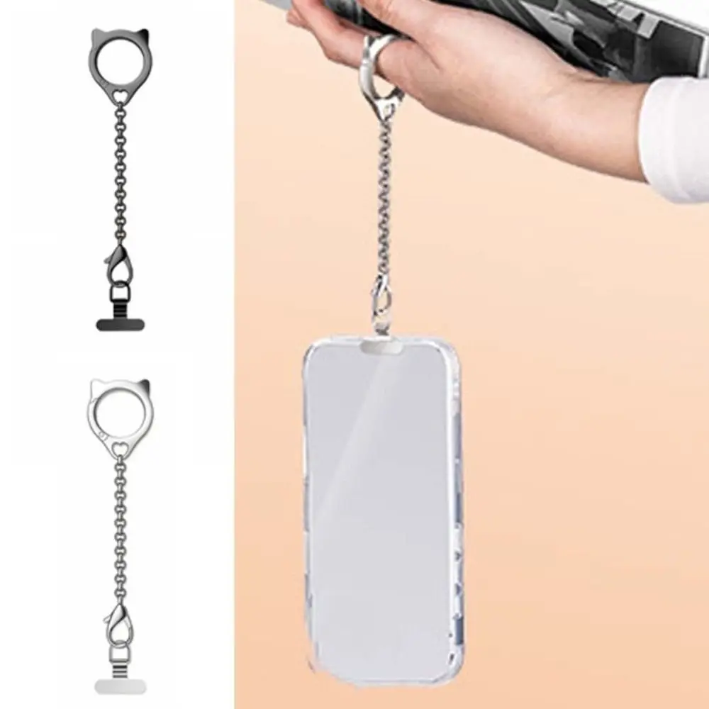 

Металлическая цепочка-ремешок для телефона с подвеской в виде кошачьей головы, кольцом-пряжкой и защитой от потери, новогодний подарок