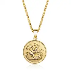 Stainless Steel Sovereign Coin Necklace Gold Color Roman Solider Necklace for Men Women Party Jewelry gift Bague Homme