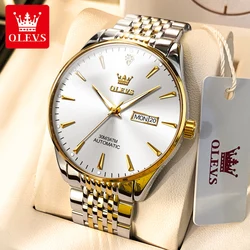 OLEVS Dual Calendar Display Automatic Watch for Men Stainless steel Luminous Waterproof Luxury Brand Business Men's Wristwatch