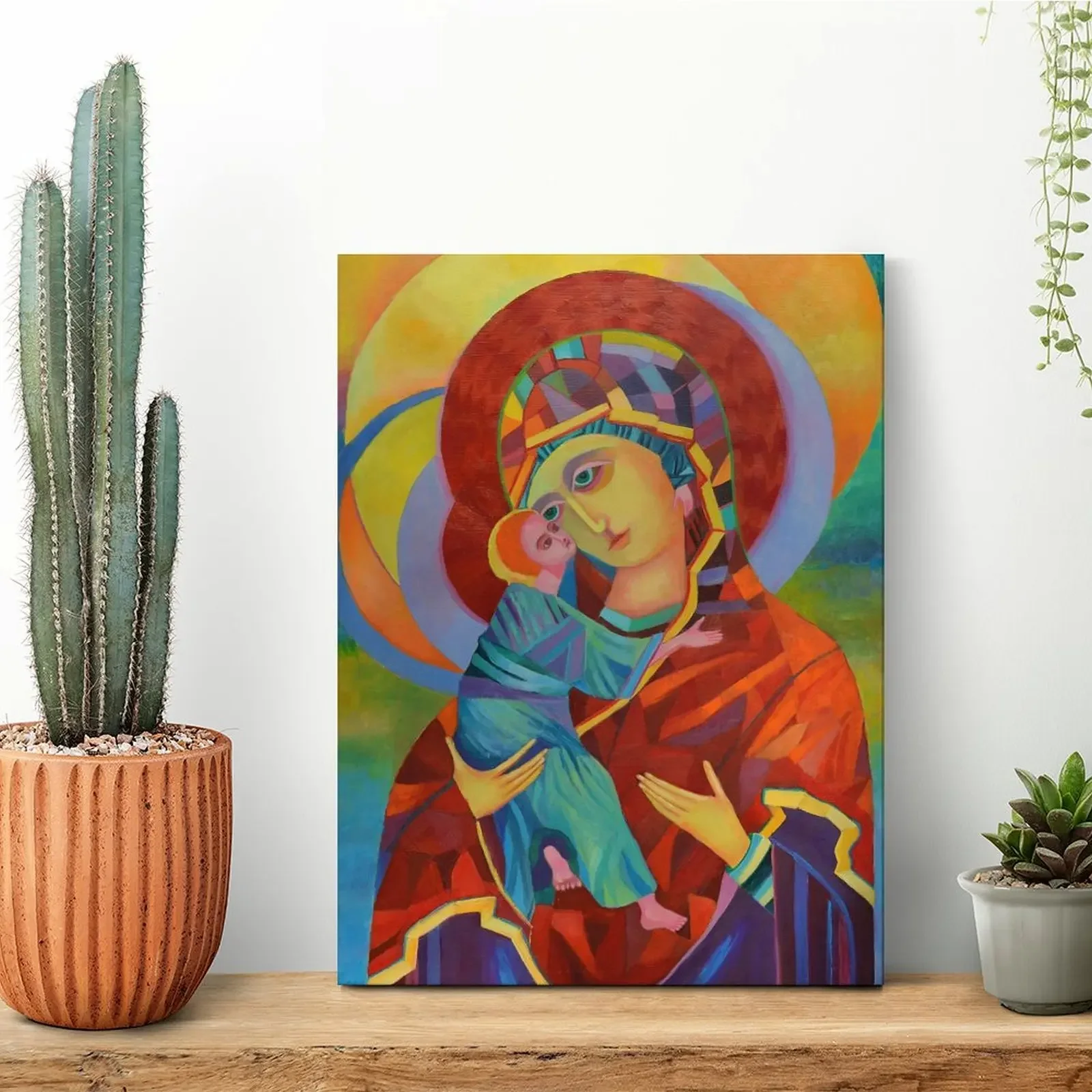 Virgin Mary Vladimir Icon Canvas Painting Pub Wall Cave Designing Character Bar Cave Framed Wall Paintings