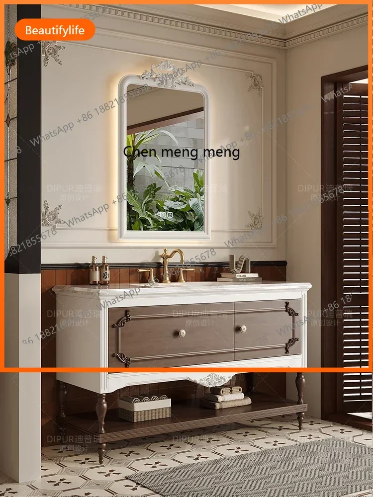 French retro oak bathroom cabinet combination antique washstand hand washbasin cabinet