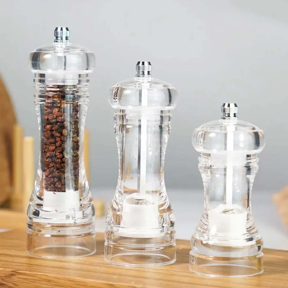 Portable Acrylic Pepper Grinder 4/5/6 Inch Salt Pepper Shakers Adjustable Coarseness Ceramic Rotor Seasoning Kitchen Tool