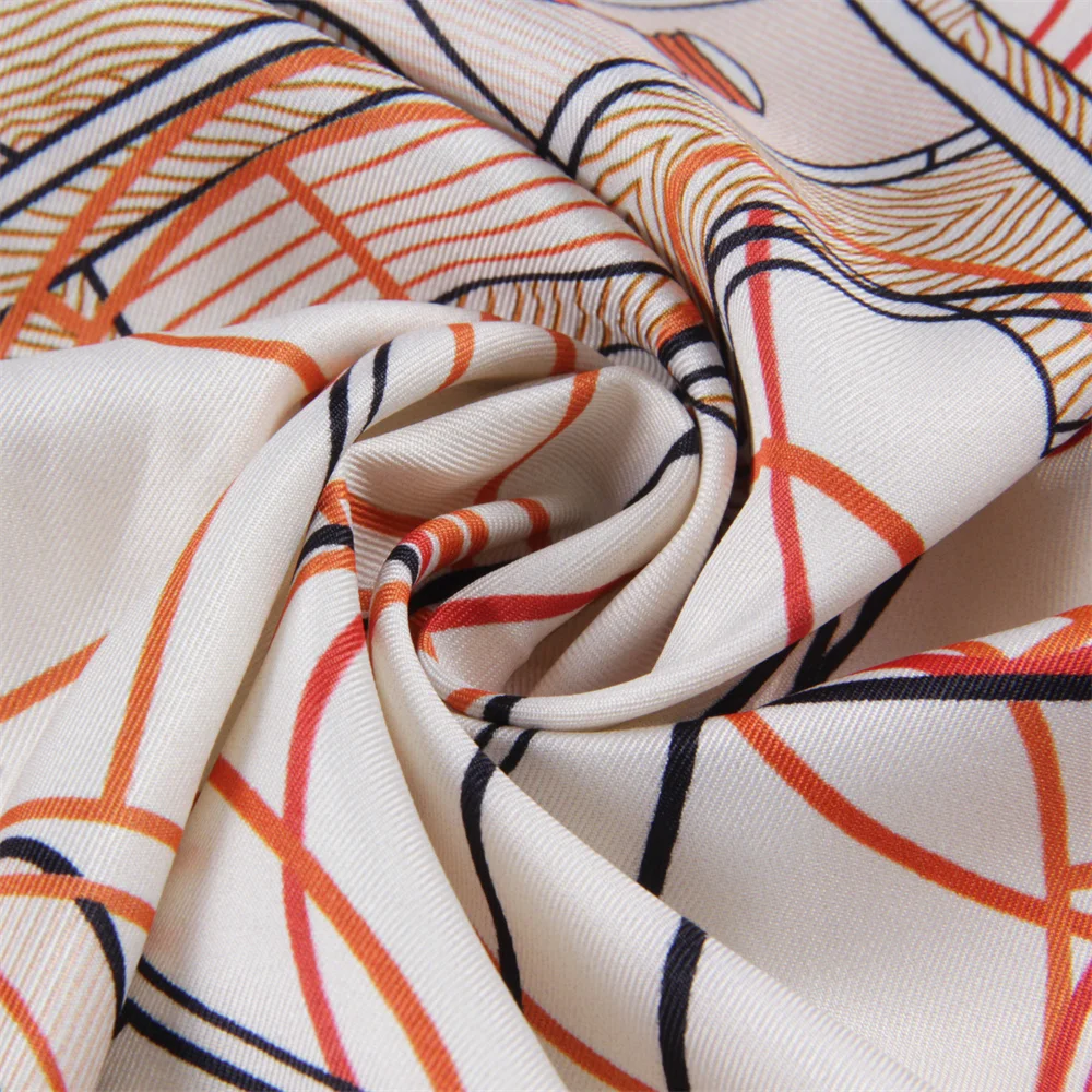 POBING Hand Rolled Twill Silk Scarf Women Horse Head Double Print Square Scarves Wraps Echarpes Foulards Femme Hijab 90CM image 5