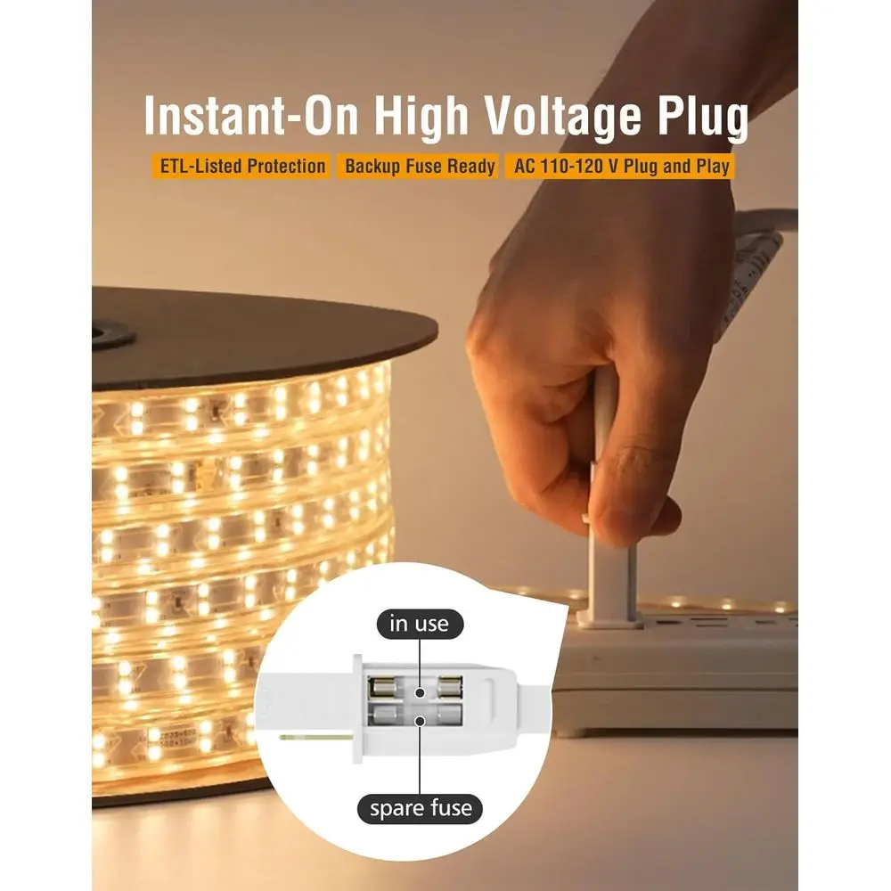 حبل إضاءة LED قابل للتوصيل مقاوم للماء 120 فولت، صف مزدوج، 65 قدم، أبيض دافئ، 7 × 17 مم للإضاءة المميزة #6