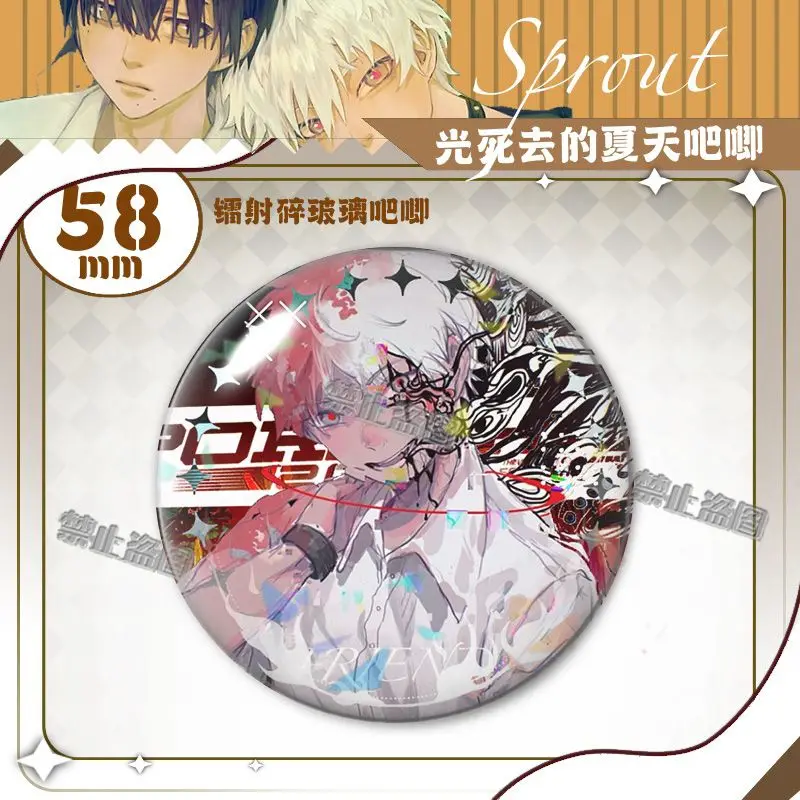 6pcsthe verão hikaru morreu pino redondo snap-in broches para mochila cothes acessórios anime coleção crachá chapéu decoração bonito