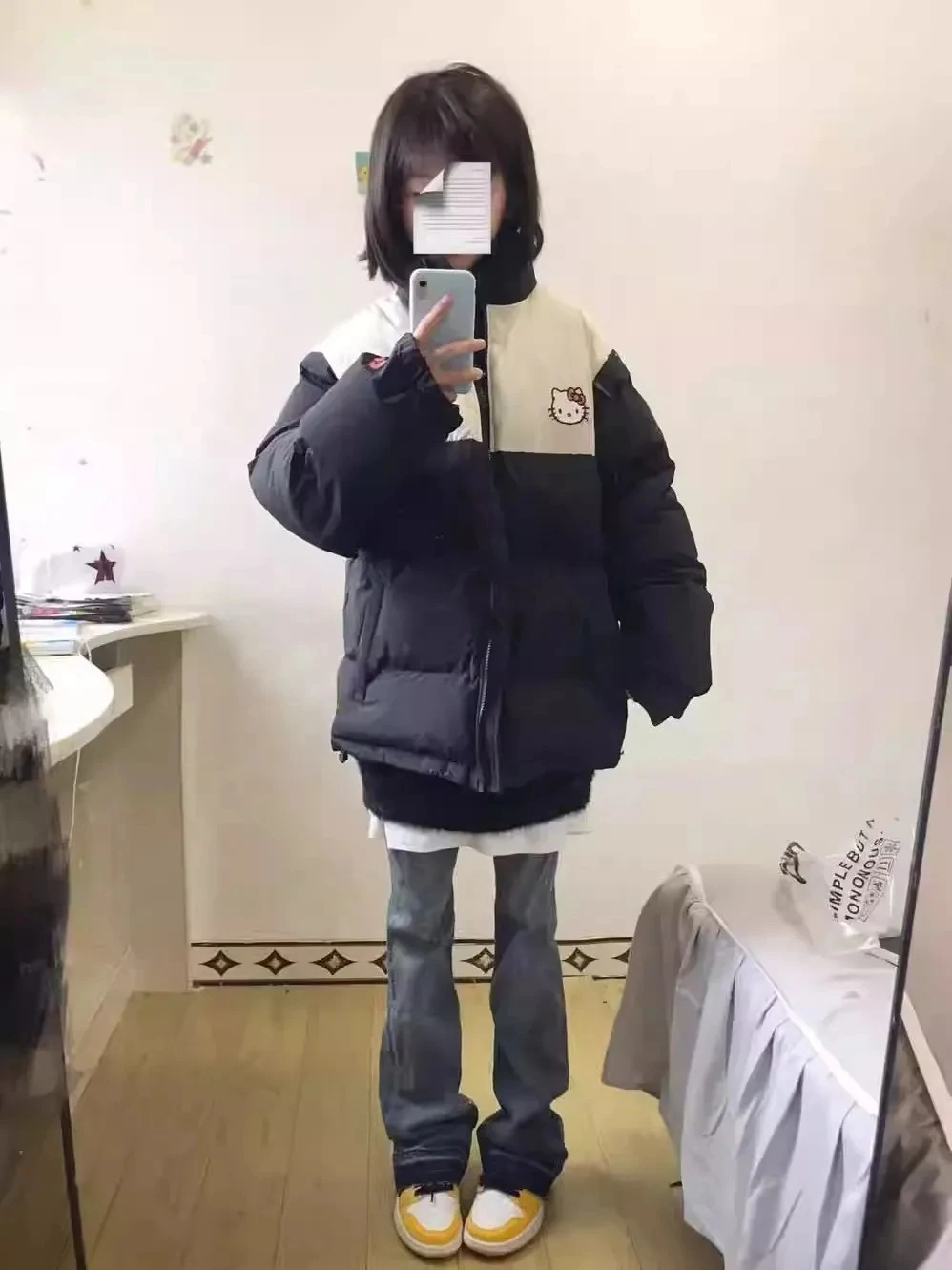 

Kit Thiened Loose Cotton Jaet Stand Collar Bread Sle Coat Sweet Adorable Japanese New Arrival Women's Winter Coat