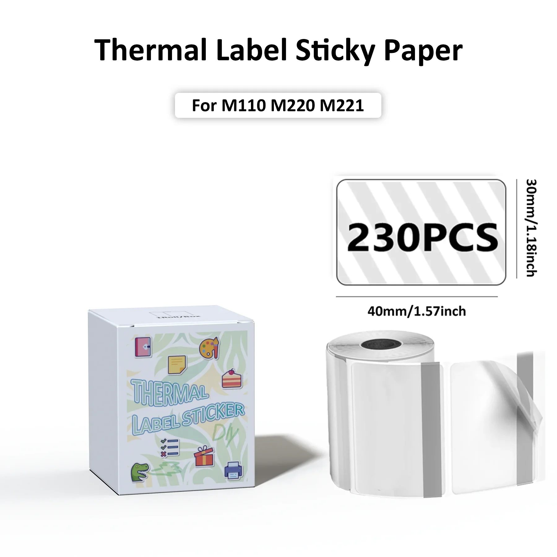 Clear Paper 40mm x 30mm Multi-Purpose Transparent Self-Adhesive Label for M200/M110S Printer Maker 230 Label/Roll Black on Clear