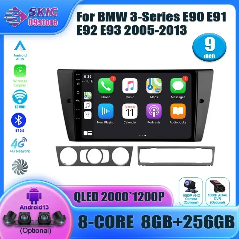 For BMW 3-Series E90 E91 E92 E93 2005-2013 Wireless CarPlay Android Auto Multimedia Navigation GPS CarPlay Radio Screen Stereo