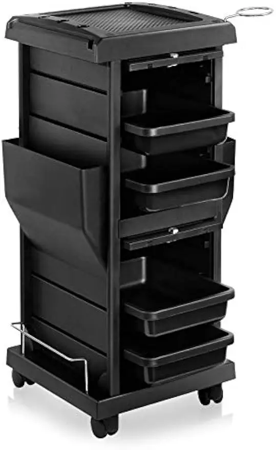 Premium Locking Rolling Trolley Cart with Pockets Black