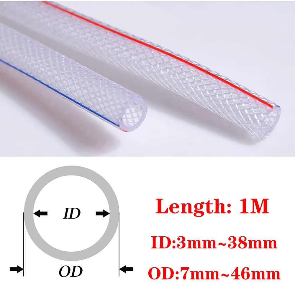 1M Braided Clear Flexible PVC Tubing Soft for Four Seasons Vinky Tube, Reinforced Vinyl Hose for Water Discharge& Oil Transfer