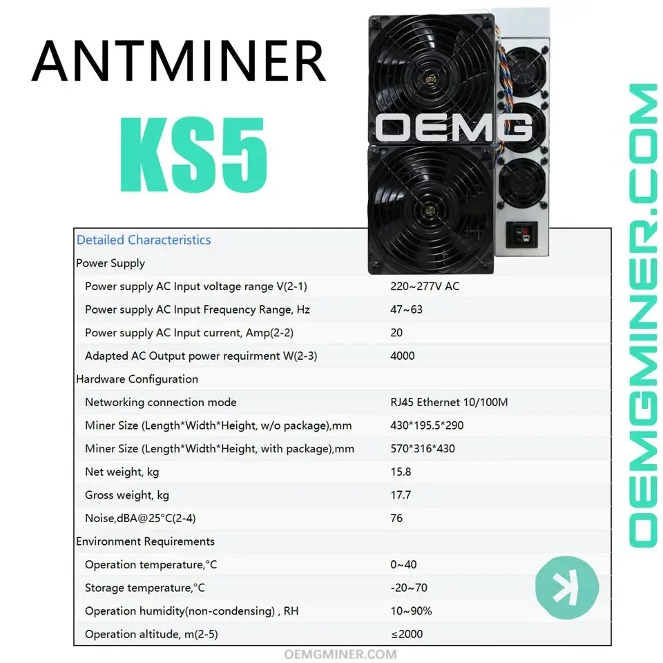 المبيعات الساخنة الجديدة Bitmain Antminer KS5 Pro 21Th/s 3150W Kas Miner Kaspa Asic في المخزون