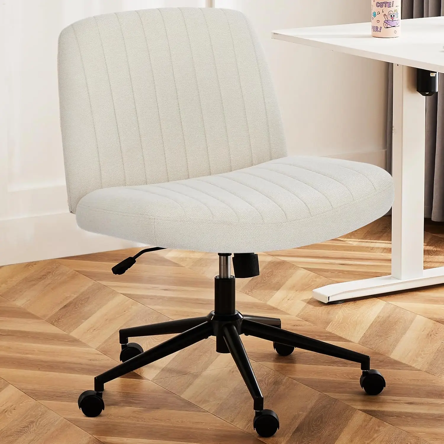 

Criss Wheels Cross Legged Armless Wide Dual-Purpose Base, Adjustable Swivel Fabric Task Vanity Home Office Desk Chair