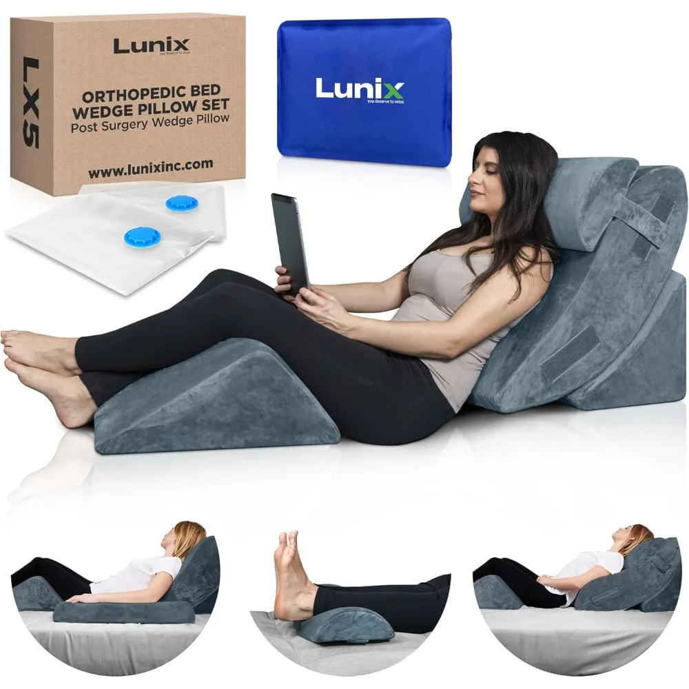 

Brand new 4pcs Orthopedic Bed Wedge Pillow Set, Post Surgery Memory Foam for Back, Knee, Leg Pain Relief