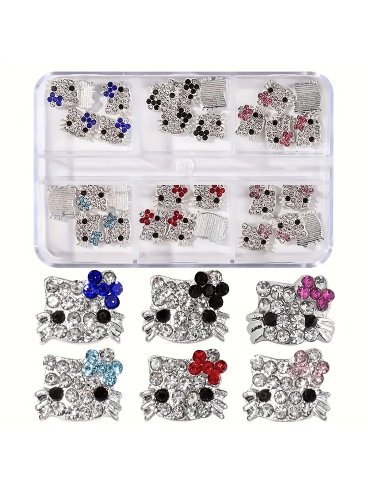

24 pieces/box of colored alloy Hello Kitty nail decoration accessories