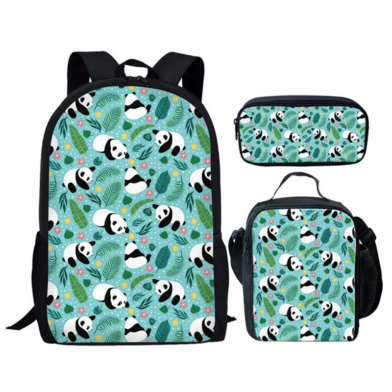 3Pcs Cartoon Baby Panda Print School Bags for Teenager Girls Boys Backpack Campus Book Bag Lunch Bag Pencil Bag Casual Backpacks