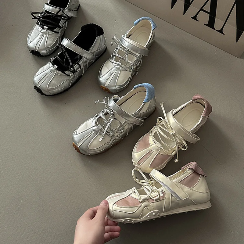 

Модные женские балетки в стиле колор-блок с круглым носком, на шнуровке, повседневные, весна-осень 2026