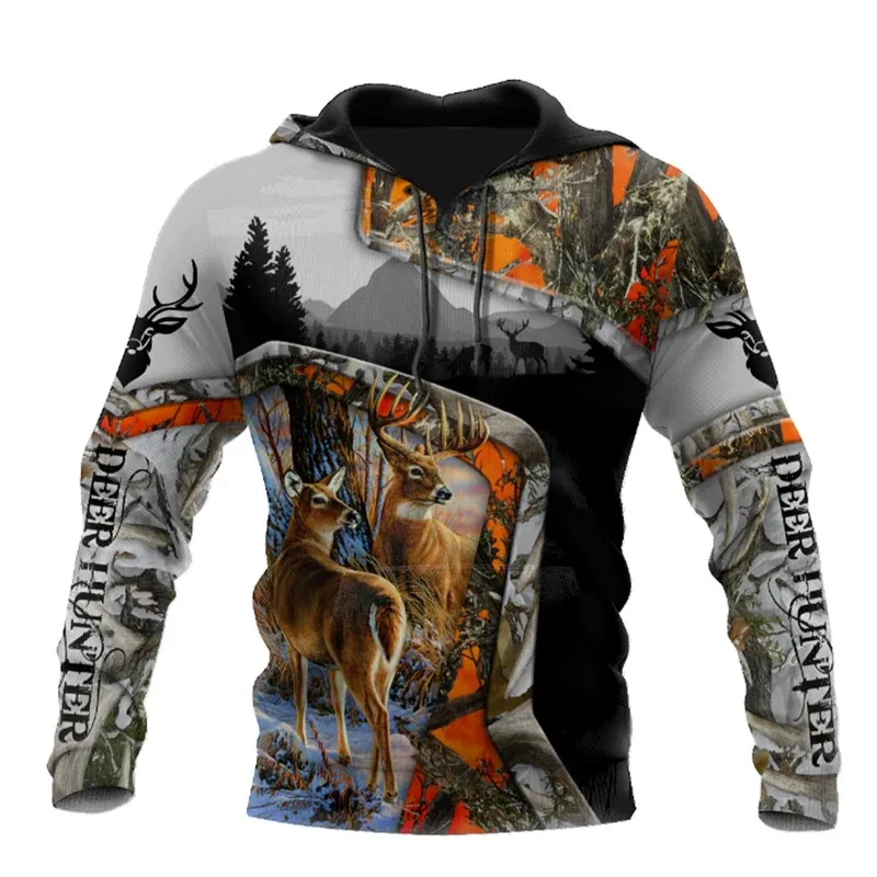 1 Piece Custom Your Picture Men'S New Fashion Hunting Enthusiasts Loose Hoodie 3D Printed Animal Deer Pattern Oversized Fashion