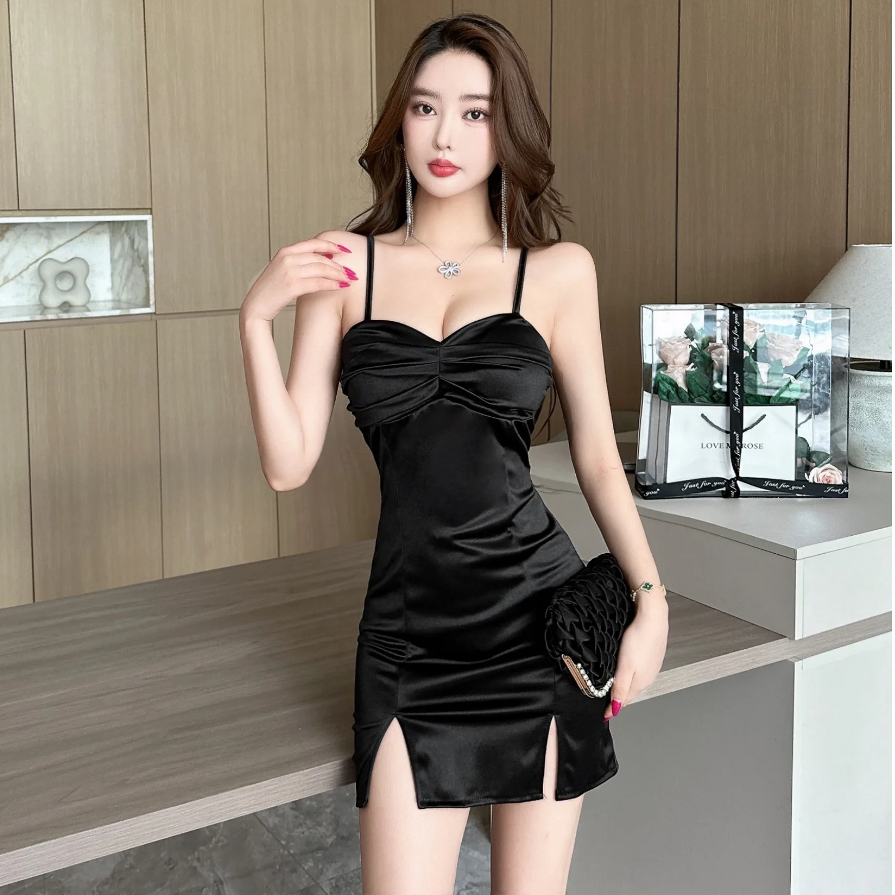 

Сексуальная шикарная облегающая юбка на бретельках Dr Faionable с высокой талией и разрезом Pure Desire для похудения и юбка V Ne H pe Silhouette