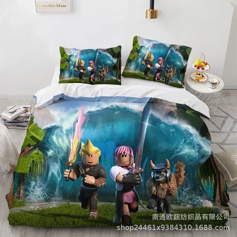 Roblox الكرتون لطيف غطاء لحاف عيد ميلاد سعيد طقم سرير الملكة الملك الحجم الكامل لقضاء عطلة غرفة نوم المراهقين النساء الهدايا #6