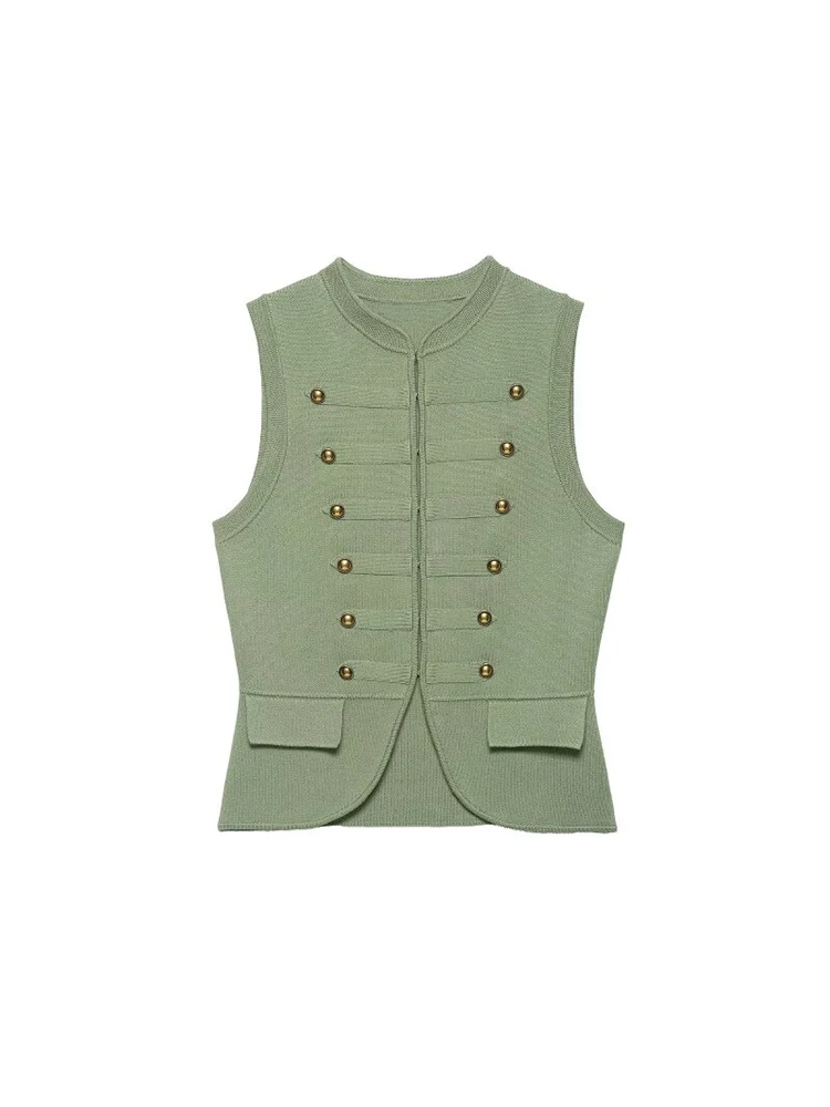 Camisetas de Punto para Mujer, Verano 2026, Cuello Redondo, Botones, Sin Mangas, Elegantes, Estilo Urbano