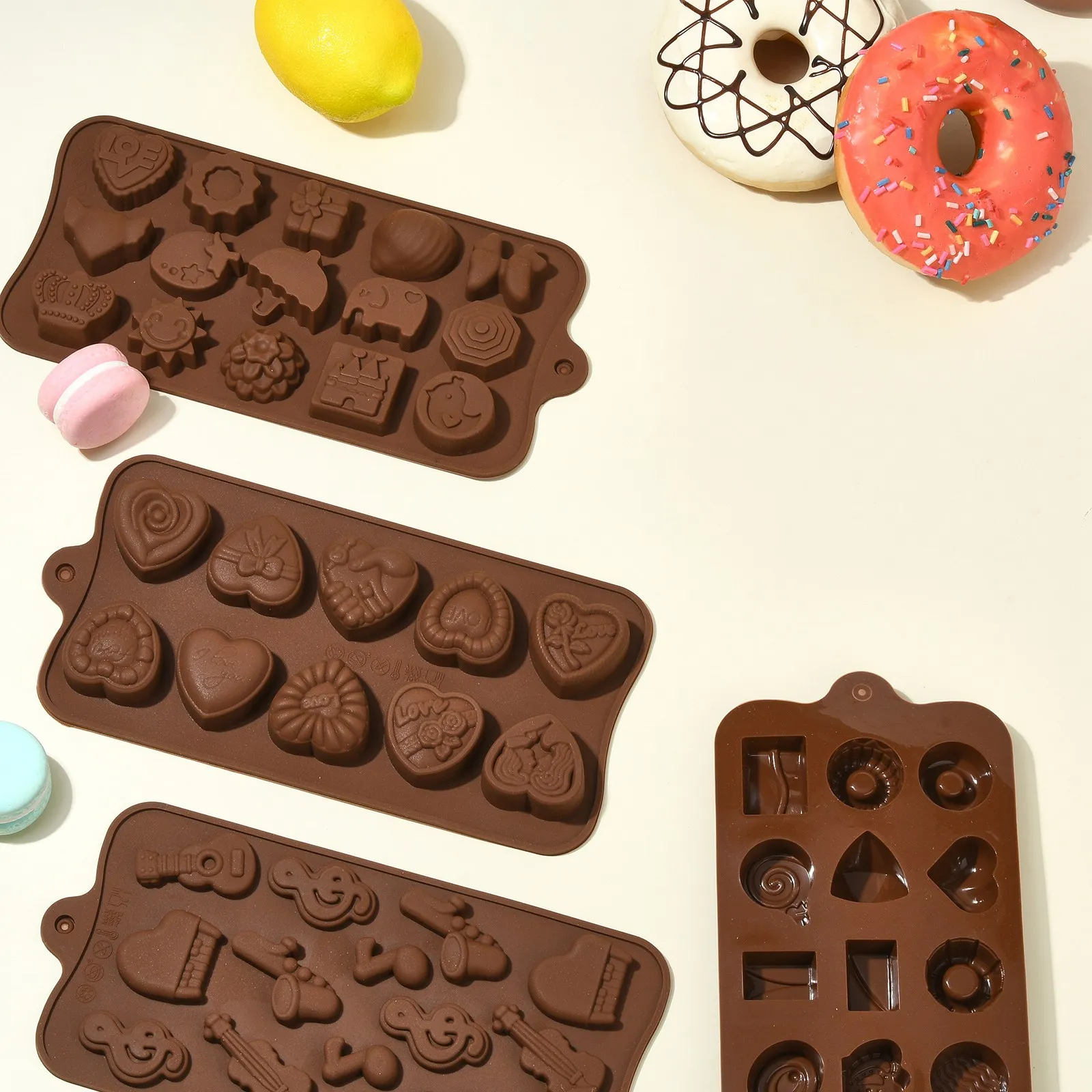 4Pcs DIY Baking Silicone Molds 4 Styles Chocolate Candy Silicone Molds for Cake Wedding Party Decor