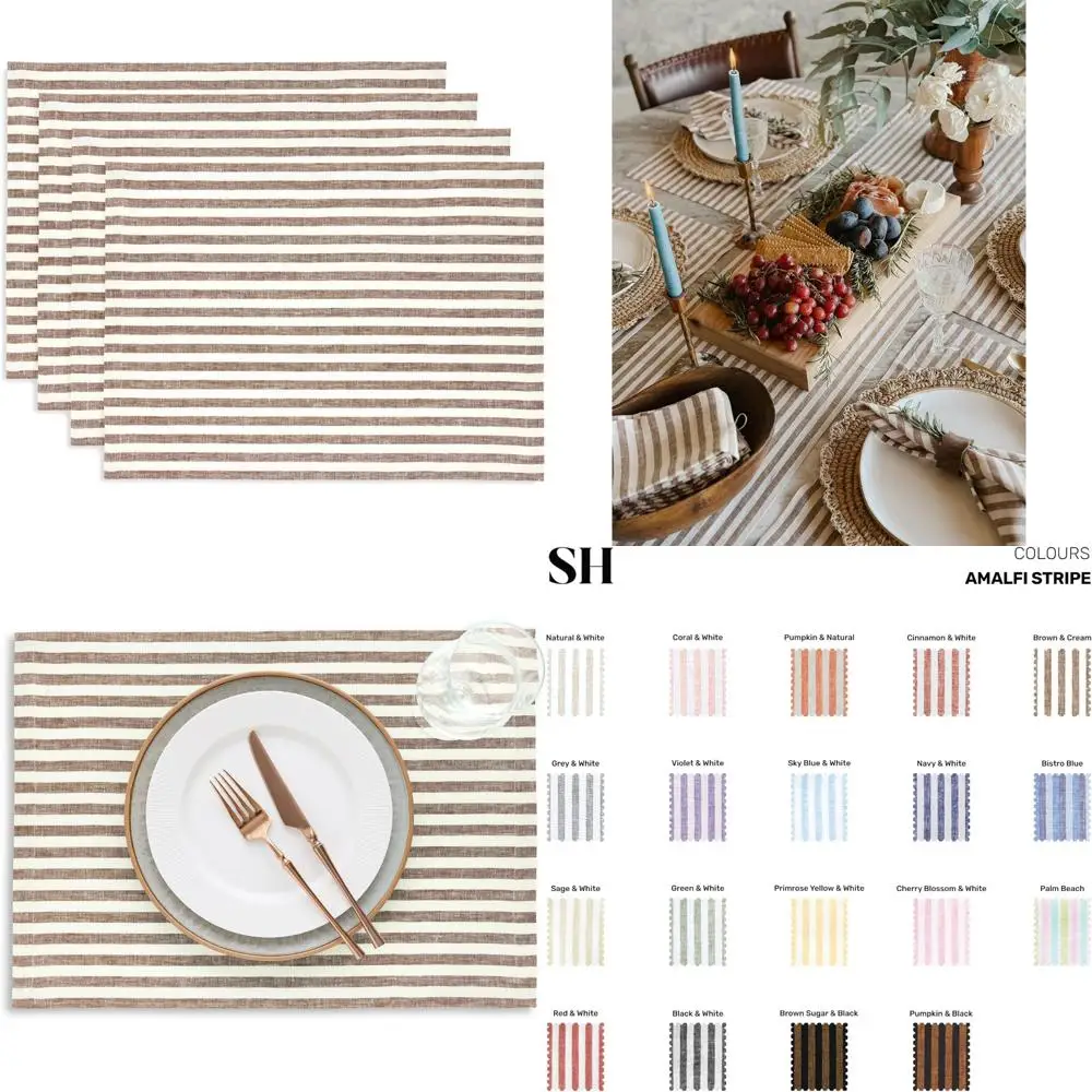 

Набор из 4 салфеток для фермерского дома из чистого льна в полоску Amalfi, коричневый и кремовый, 14x19 дюймов, идеально подходит для декора обеденного стола