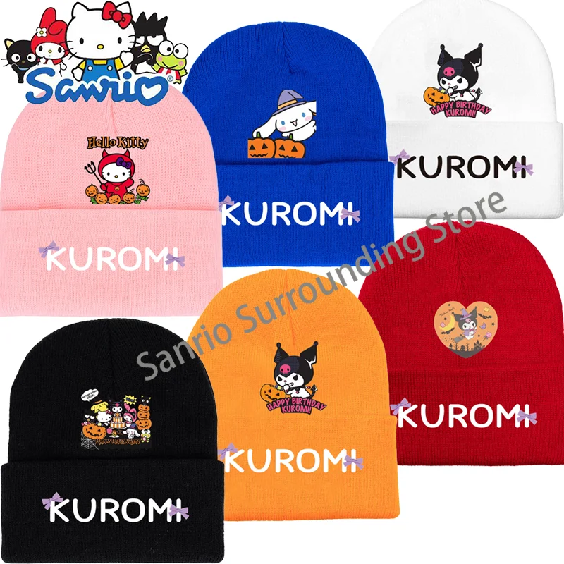 

6Colors Sanrio Knitted Hat Hello Kitty Kuromi Autumn Winter Halloween Element Beanies UNISEX Warm Hip Hop Hats Skull Caps Winter